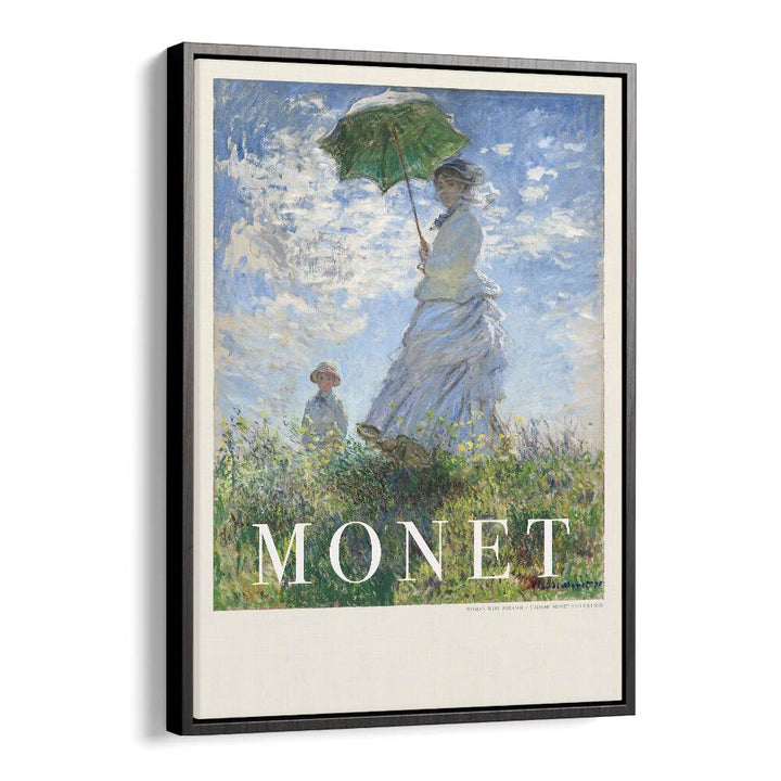 Capturing The Breeze Woman With A Parasol Claude Monet art painting Artwork in Black Floater Frame