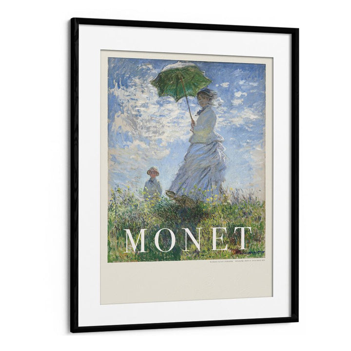 Capturing The Breeze Woman With A Parasol Claude Monet art painting Artwork in Black Frame With Mount