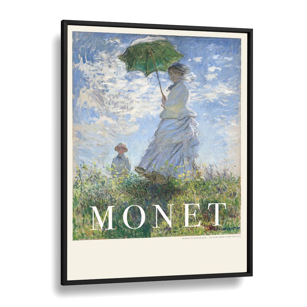 Capturing The Breeze Woman With A Parasol Claude Monet art painting Artwork in Black Plain Frame