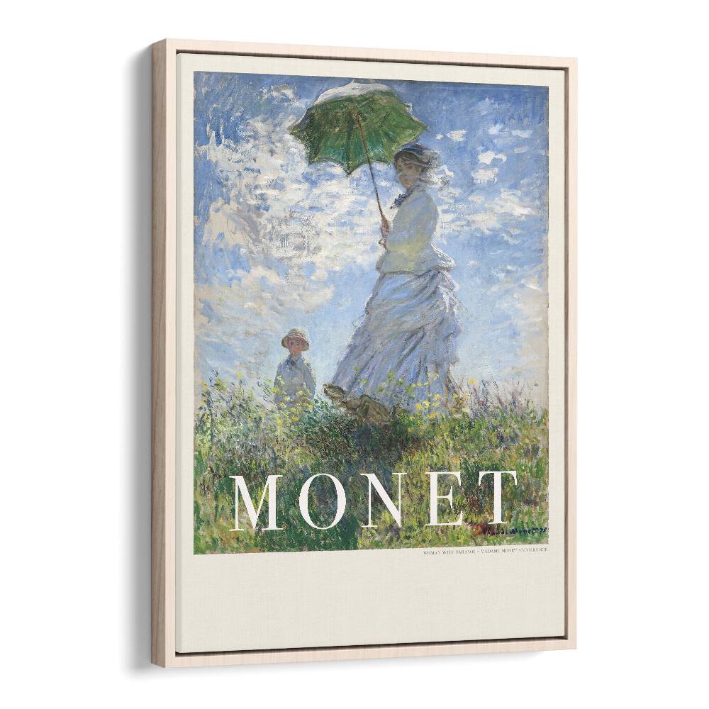 Capturing The Breeze Woman With A Parasol Claude Monet art painting Artwork in Oak Wood Floater Frame