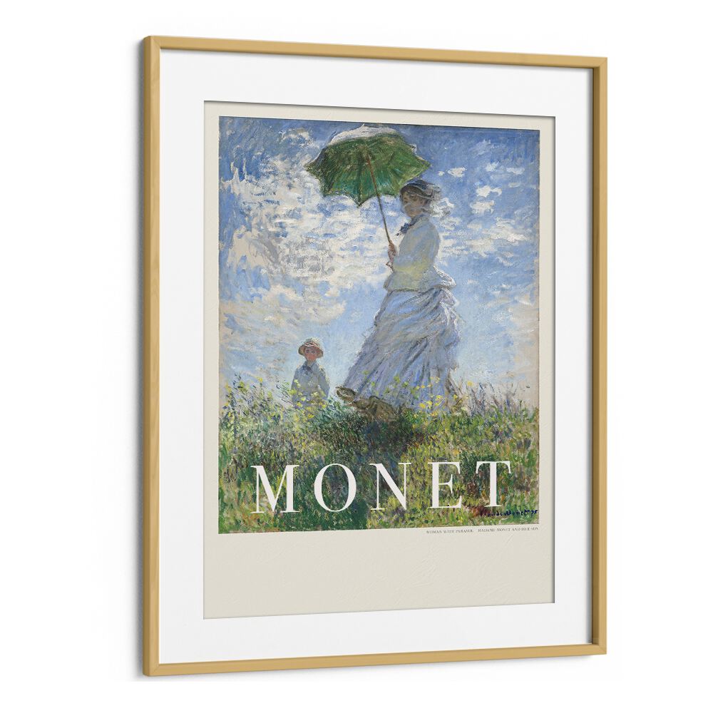 Capturing The Breeze Woman With A Parasol Claude Monet art painting Artwork in Oak Wood Frame With Mount