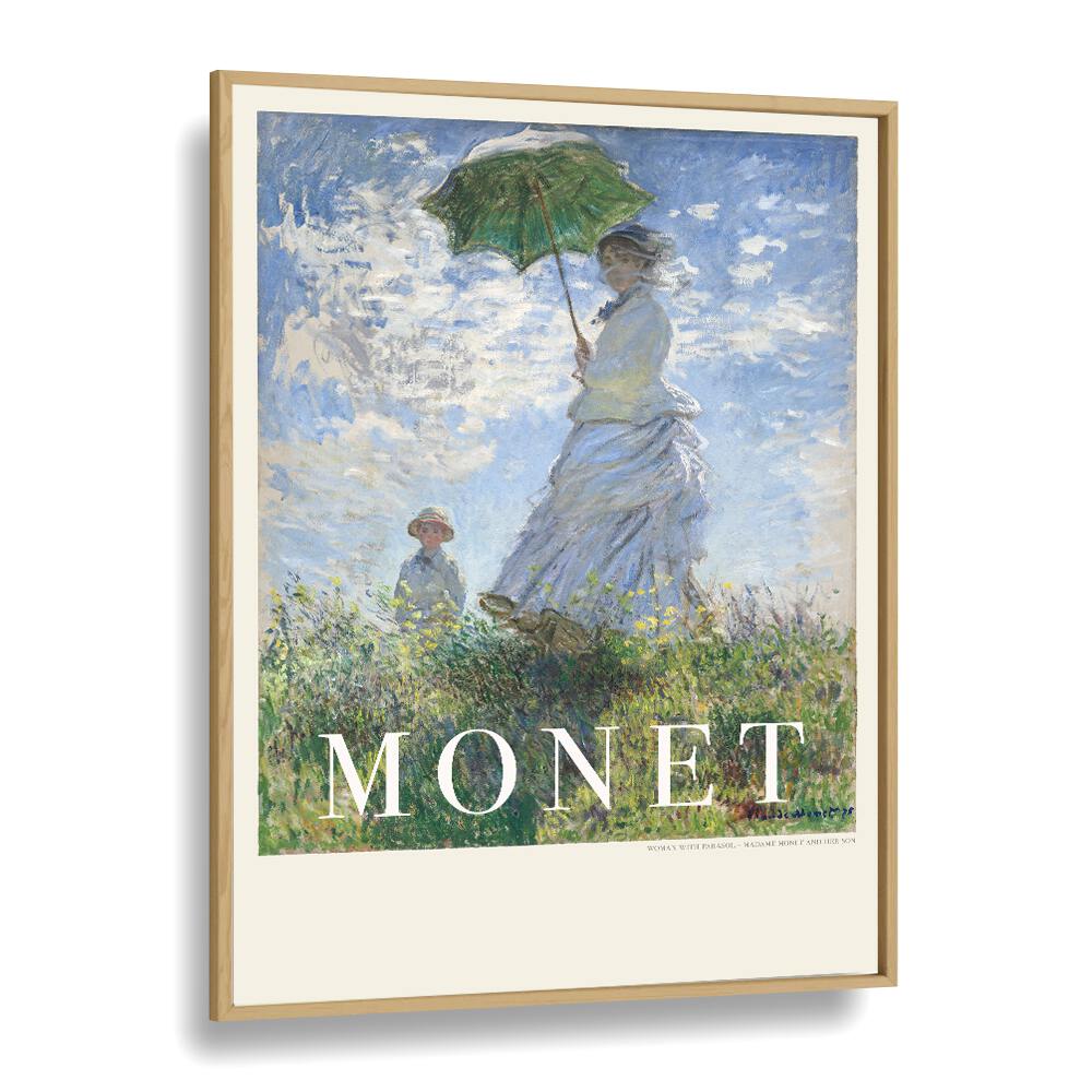 Capturing The Breeze Woman With A Parasol Claude Monet art painting Artwork in Oak Wood Plain Frame