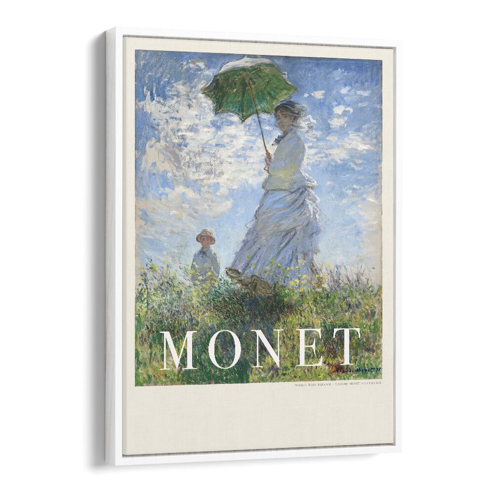 Capturing The Breeze Woman With A Parasol Claude Monet art painting Artwork in White Floater Frame