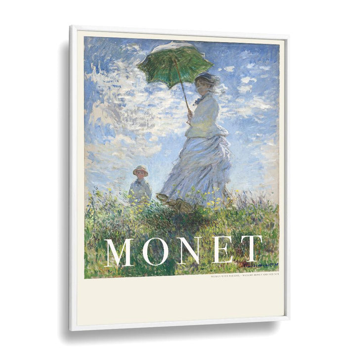 Capturing The Breeze Woman With A Parasol Claude Monet art painting Artwork in White Plain Frame