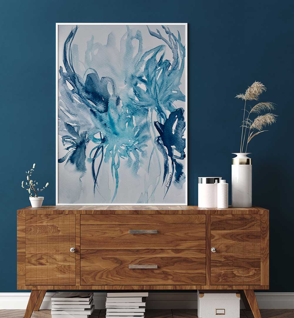 Elevate your decor with CARELESS WHISPER, ABSTRACT PAINTINGS featuring captivating blue hues and artistic charm.