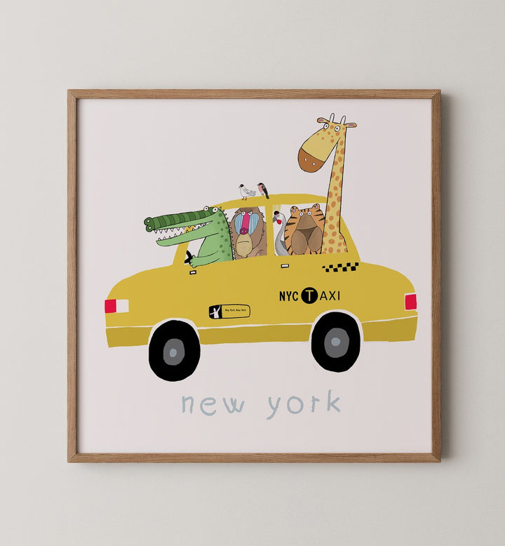 Whimsical art print featuring animals in a taxi, ideal for CARLA DALY GALLERY WALL I, GALLERY WALLS decor.