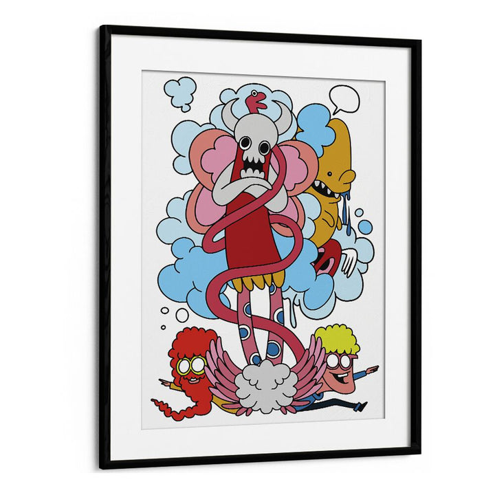 Cartoon Chaos Comic Art Artwork in Black Frame With Mount