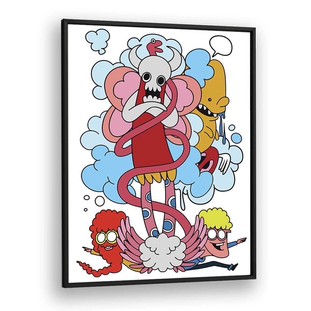 Cartoon Chaos Comic Art Artwork in Black Plain Frame