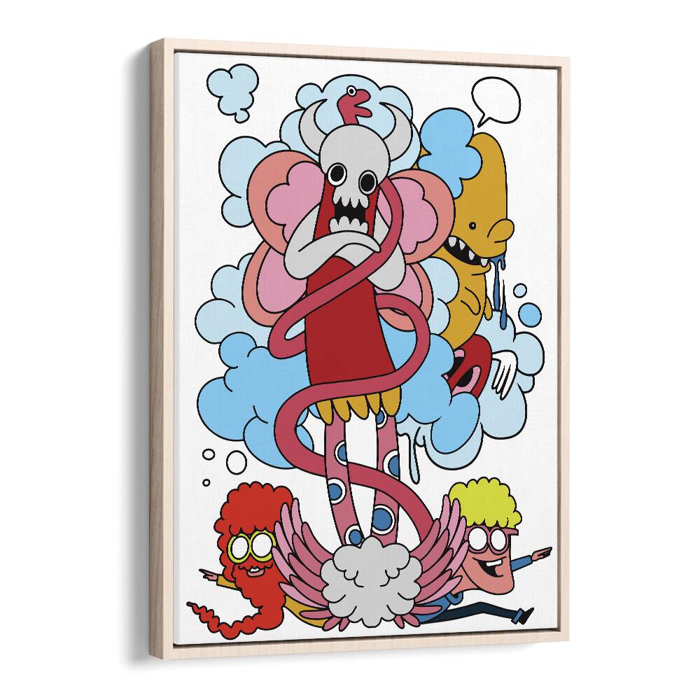 Cartoon Chaos Comic Art Artwork in Oak Wood Floater Frame