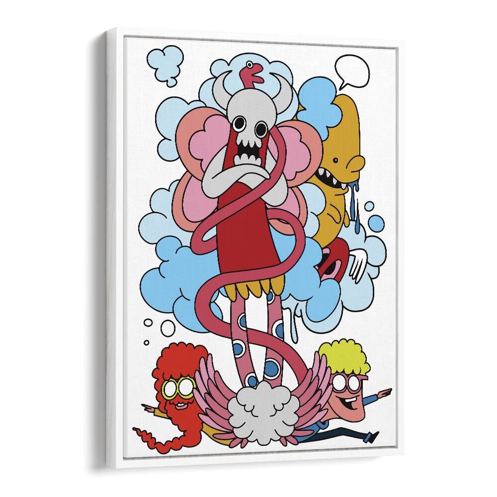 Cartoon Chaos Comic Art Artwork in White Floater Frame