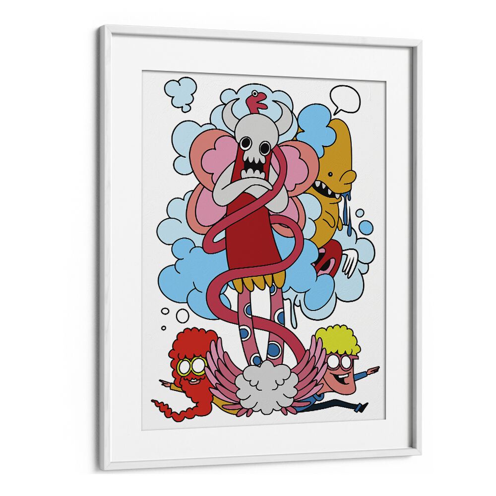 Cartoon Chaos Comic Art Artwork in White Frame With Mount