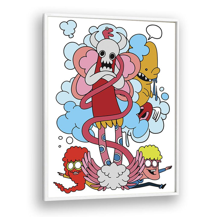 Cartoon Chaos Comic Art Artwork in White Plain Frame