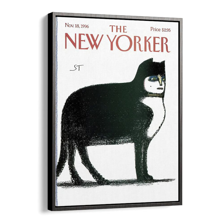 Cat By Saul Stein Berg - New Yorker  Magazine 18 Nov 1996 Artwork  in Black Floater Frame