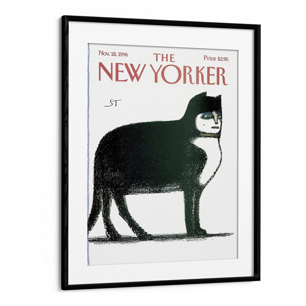 Cat By Saul Stein Berg - New Yorker  Magazine 18 Nov 1996 Artwork in Black Frame With Mount