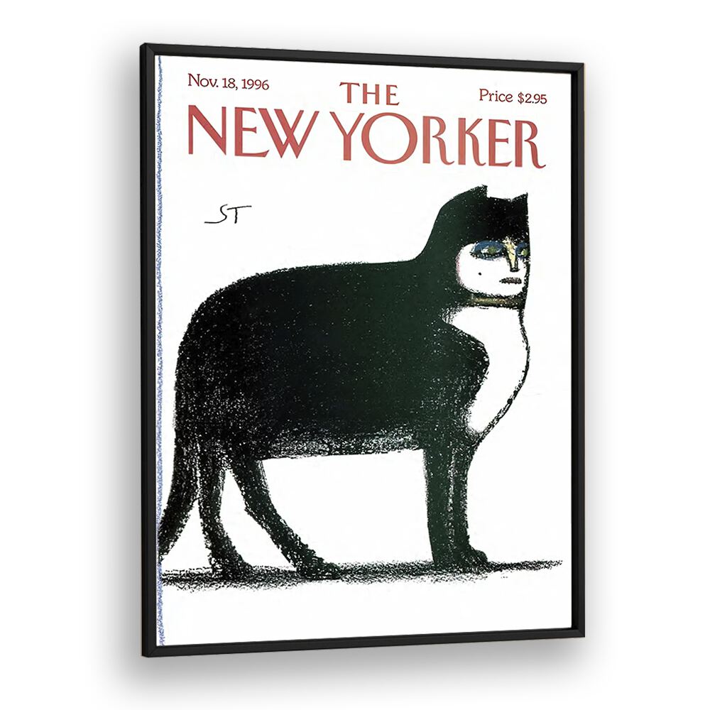 Cat By Saul Stein Berg - New Yorker  Magazine 18 Nov 1996 Artwork  in Black Plain Frame