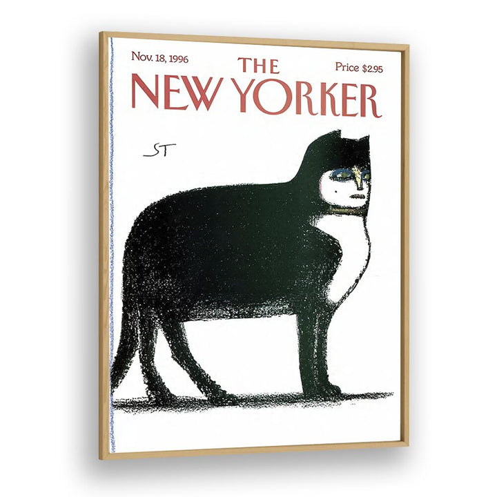 Cat By Saul Stein Berg - New Yorker  Magazine 18 Nov 1996Artwork in Oak Wood Plain Frame