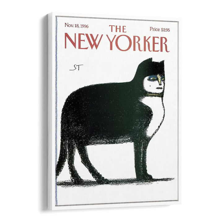 Cat By Saul Stein Berg - New Yorker  Magazine 18 Nov 1996 Artwork in White floater Frame  