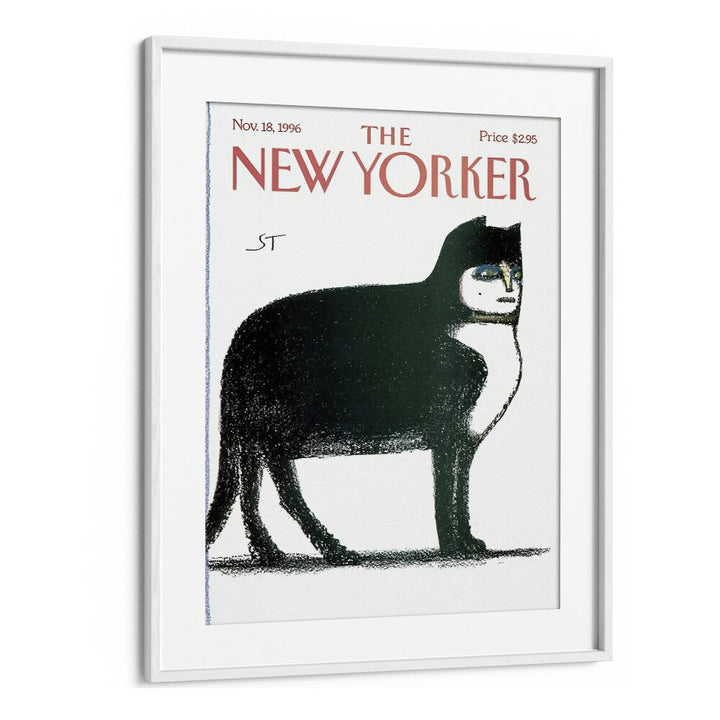 Cat By Saul Stein Berg - New Yorker  Magazine 18 Nov 1996 Artwork in White frame With Mount
