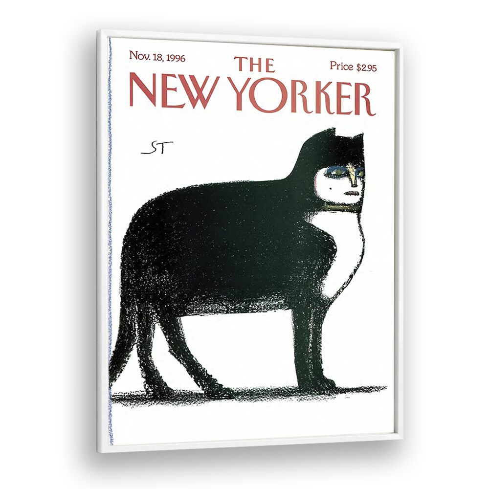 Cat By Saul Stein Berg - New Yorker  Magazine 18 Nov 1996 Artwork in White Plain Frame