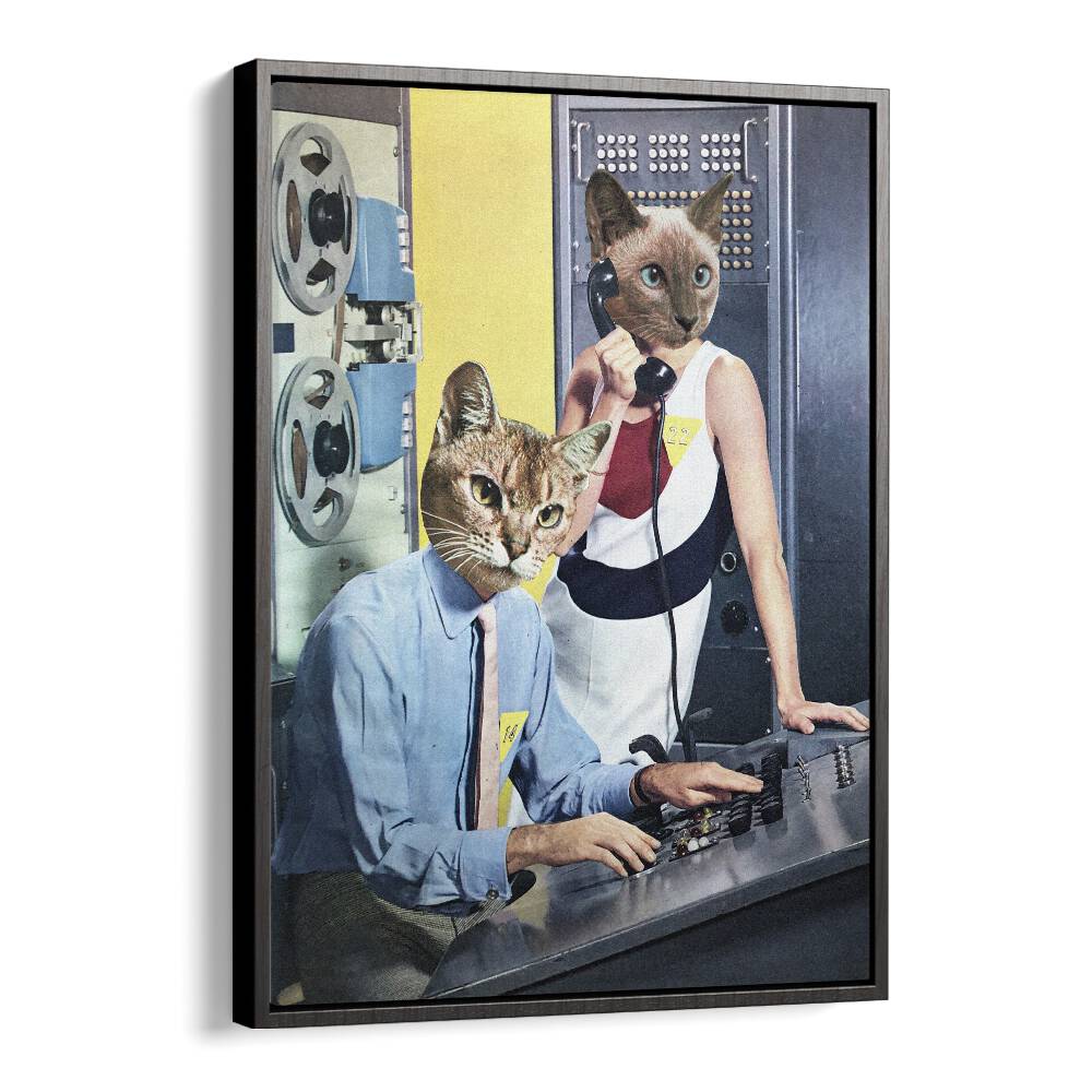 Cat Espionage Surreal Art Artwork in Black Floater Frame
