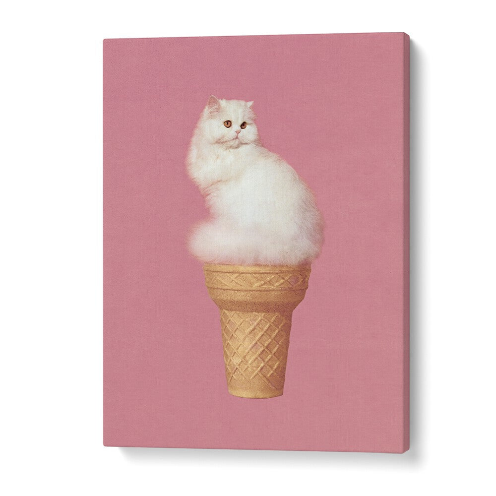 Cat Ice Cream Pink Surreal Art Artwork in Gallery Wrap
