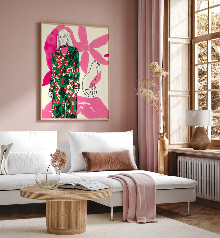 Elegant interior featuring CATWALK NO III, PORTRAITS art, blending fashion and illustration in stunning decor.