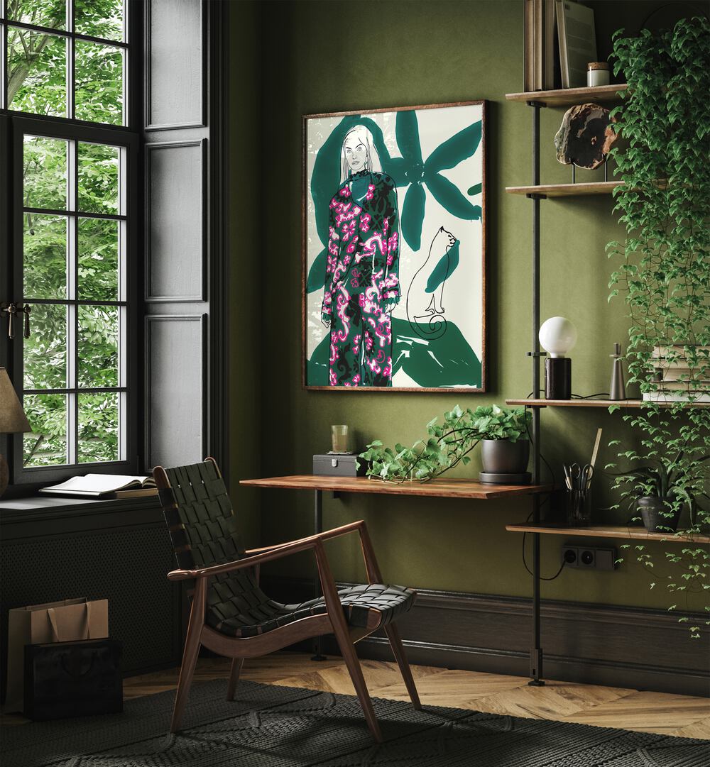 Stylish interior featuring CATWALK NO XVIII, PORTRAITS art, blending fashion with artistic elegance.