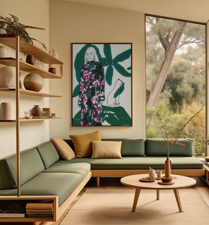 Elegant living space featuring CATWALK NO XVIII, PORTRAITS artwork, blending modern fashion with artistic expression.