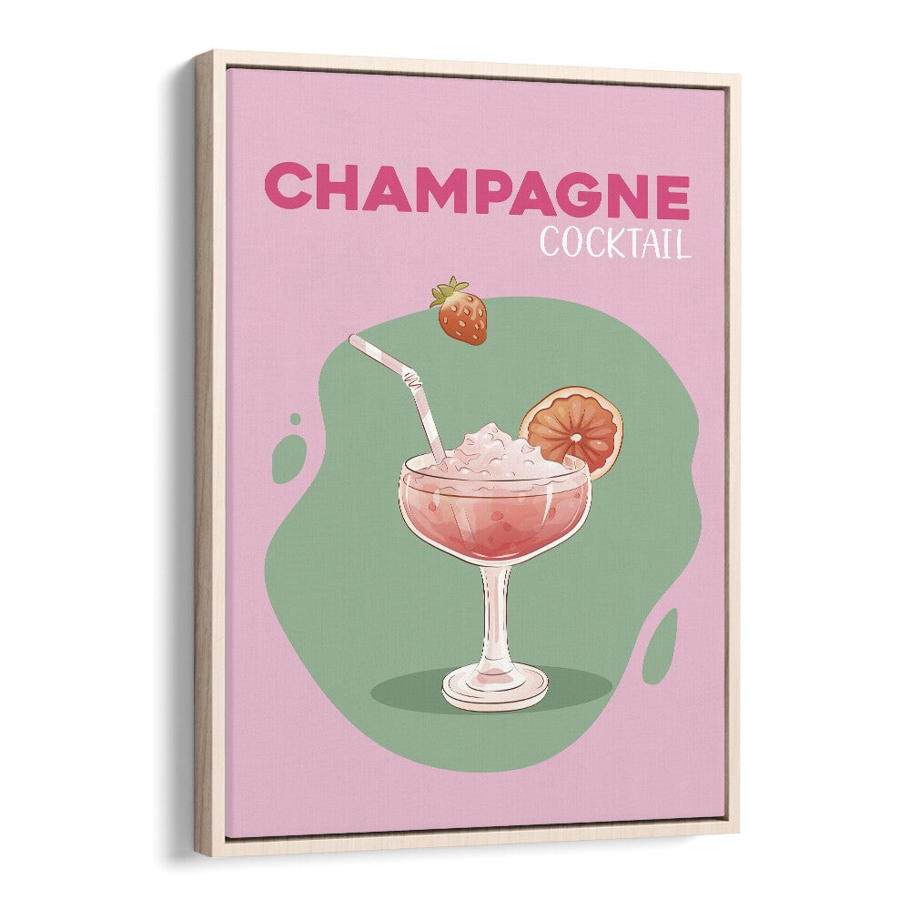 Champagne Bar & Cafe Artwork in Oak Wood Floater Frame