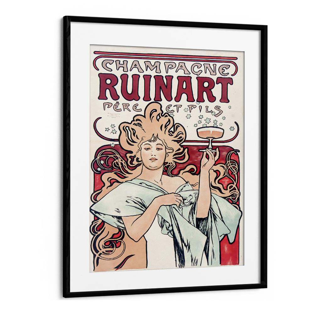 CHAMPAGNE RUINART 1896 By Alphonse Mucha Vintage Paintings in Black Frame With Mount