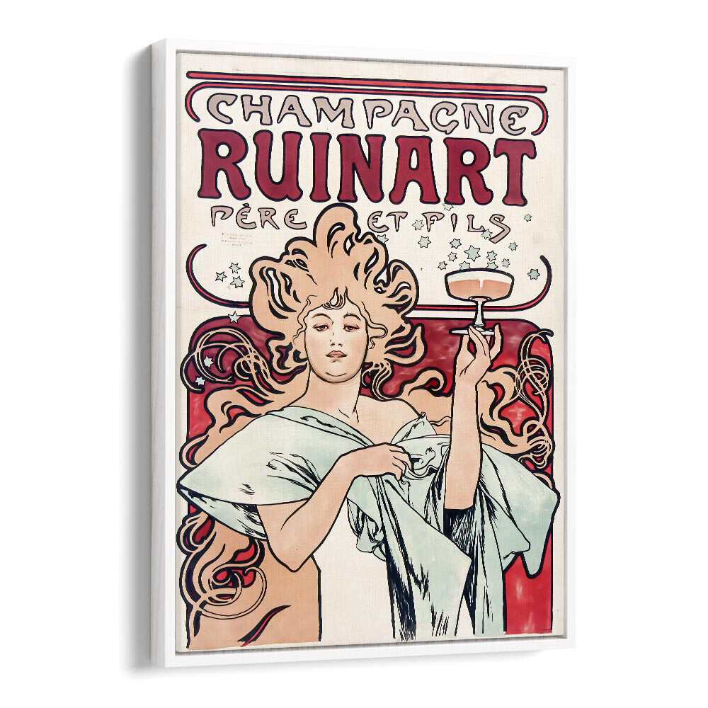 CHAMPAGNE RUINART 1896 By Alphonse Mucha Vintage Paintings in White Floater Frame