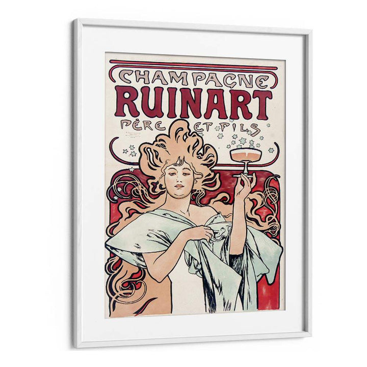 CHAMPAGNE RUINART 1896 By Alphonse Mucha Vintage Paintings in White Frame With Mount