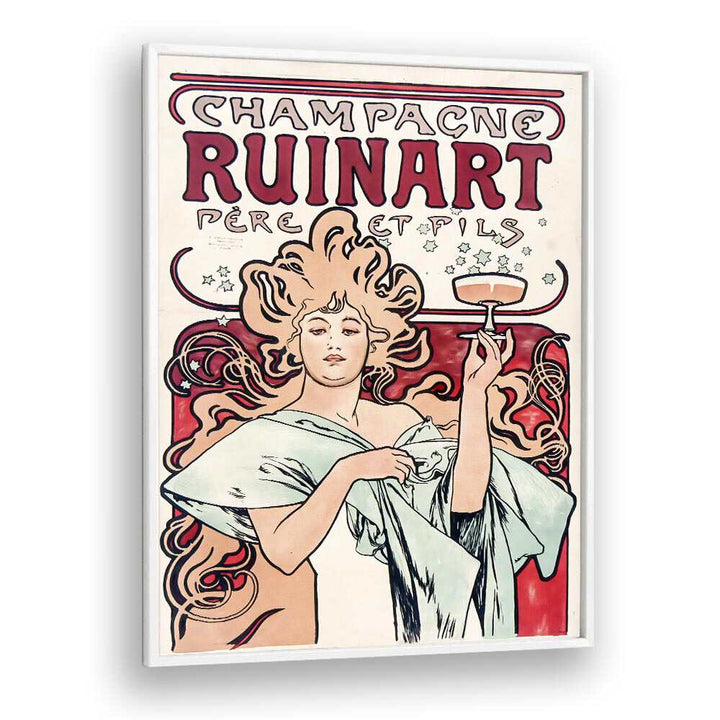 CHAMPAGNE RUINART 1896 By Alphonse Mucha Vintage Paintings in White Plain Frame