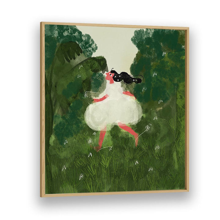 Chasing Butterflies By Shreya Roy Chowdary, Indian Art Paintings Artwork in Oak Wood Plain Frame
