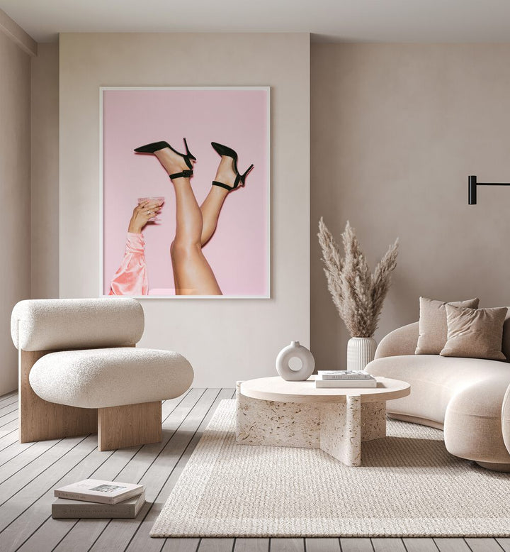 Cheers Peaches Fashion Art  Artwork in Gallery Wrap Artwork Placed on a wall In A Living Room 
