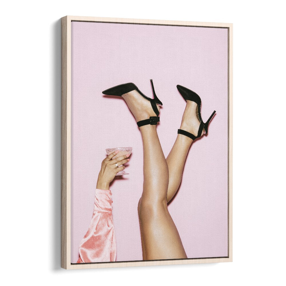 Cheers Peaches Fashion Art Artwork in Oak Wood Floater Frame
