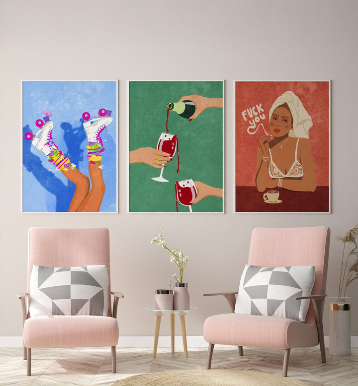 CHEERS GIRLS SET , SET OF 3 PAINTINGS