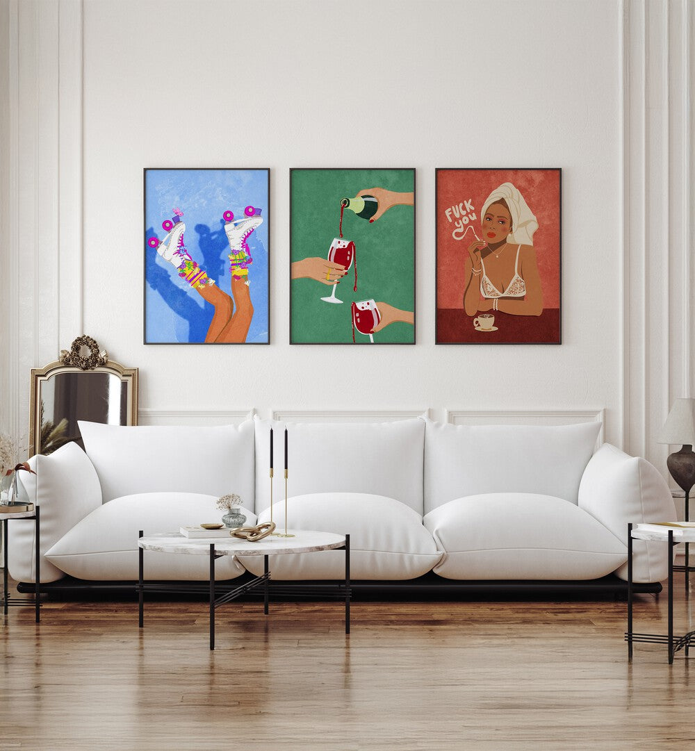 CHEERS GIRLS SET , SET OF 3 PAINTINGS