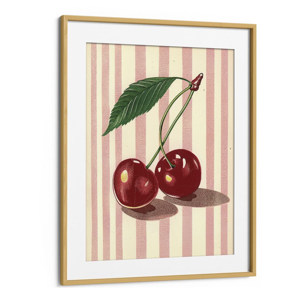 Cherry Lines Kids Art Artwork in Oak Wood Frame With Mount
