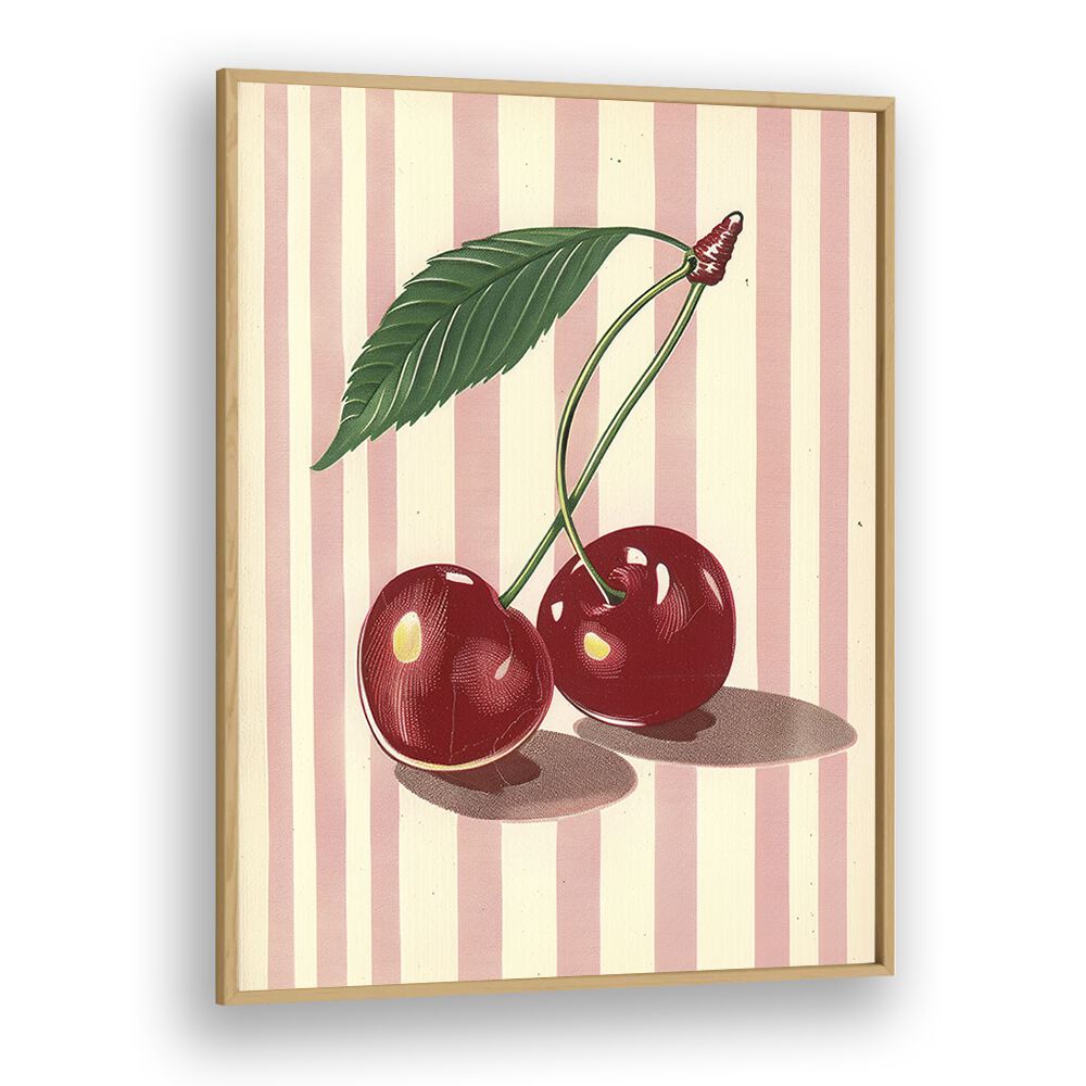 Cherry Lines Kids Art Artwork in Oak Wood Plain Frame
