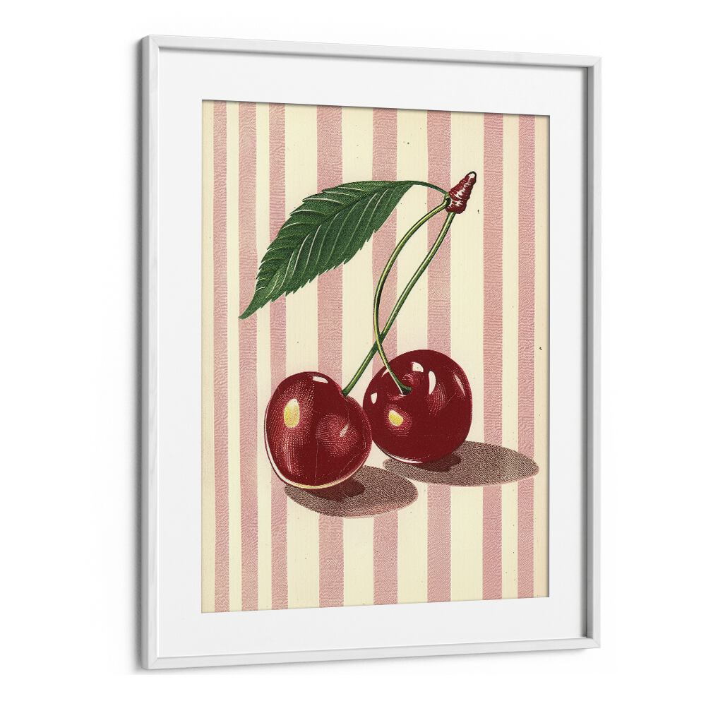 Cherry Lines Kids Art Artwork in White Frame With Mount