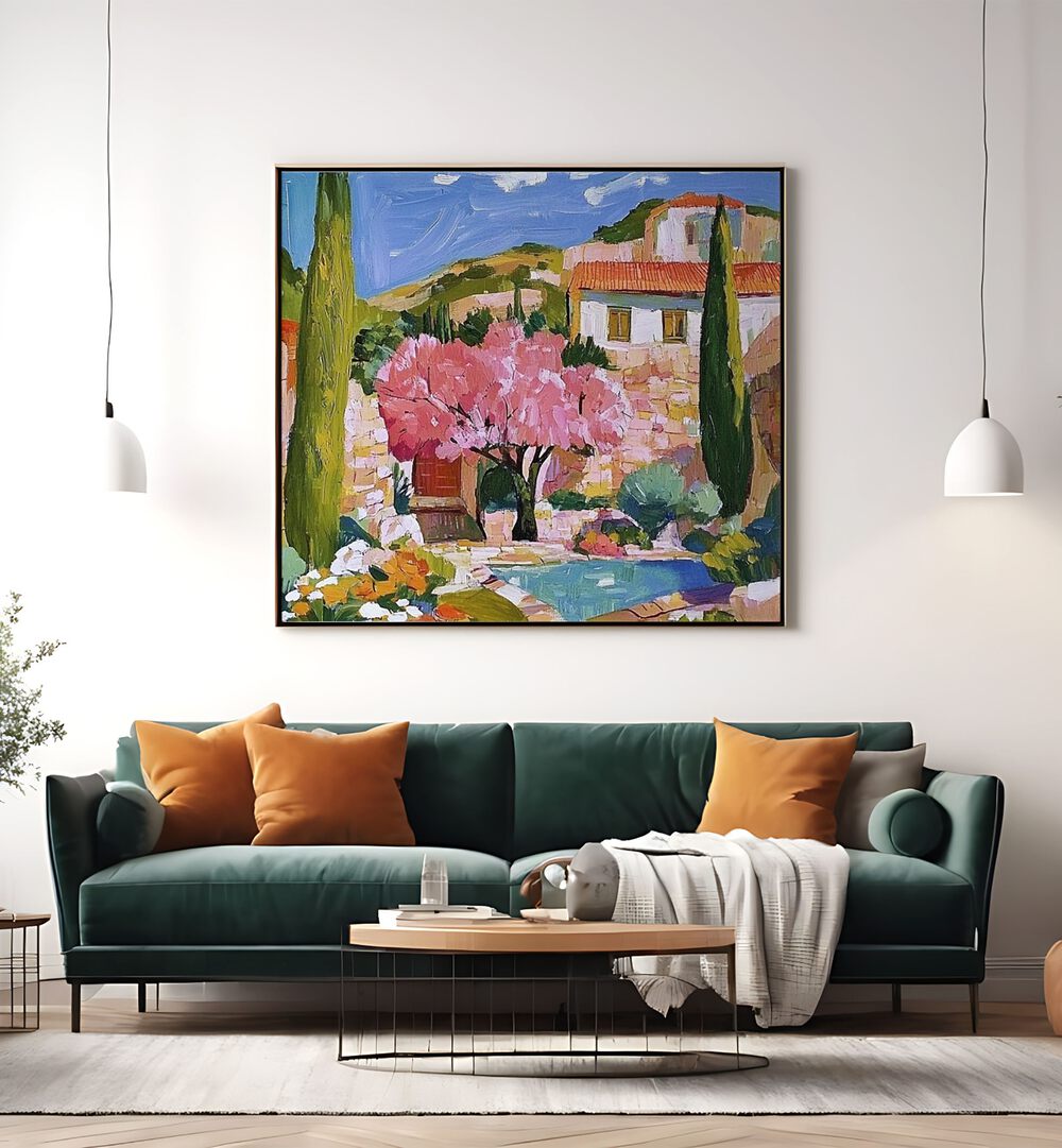 Brighten your home with CHERRY BLOSSOMS II, showcasing vibrant pink blooms in a charming spring setting.