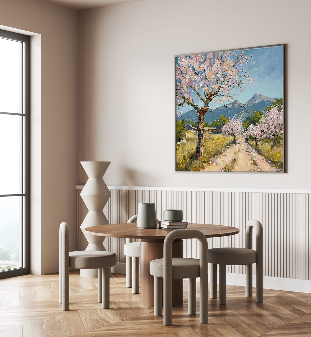 Brighten your space with CHERRY BLOSSOMS III, showcasing delicate cherry blossoms in a serene setting.