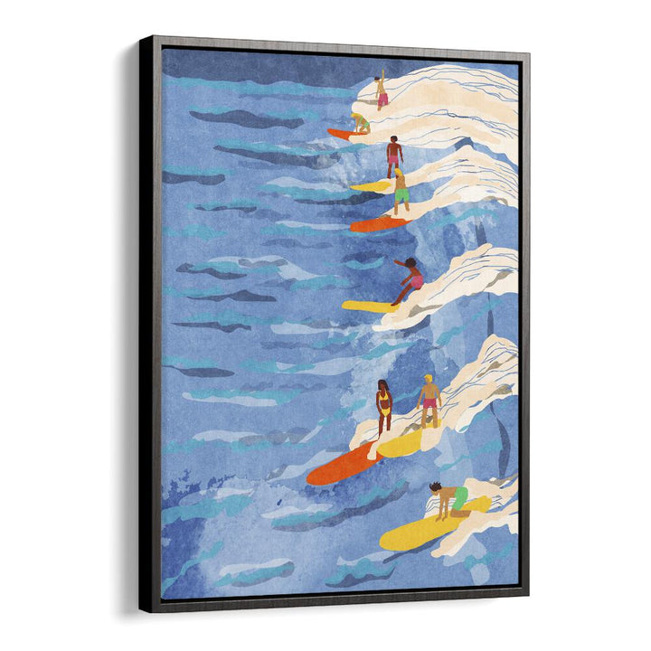 Chilled Surfing Sports Art Artwork in Black Floater Frame