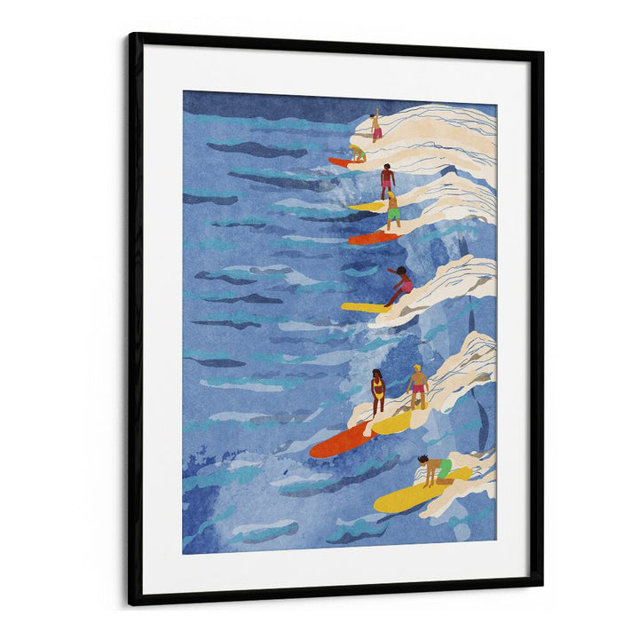 Chilled Surfing Sports Art Artwork in Black Frame With Mount