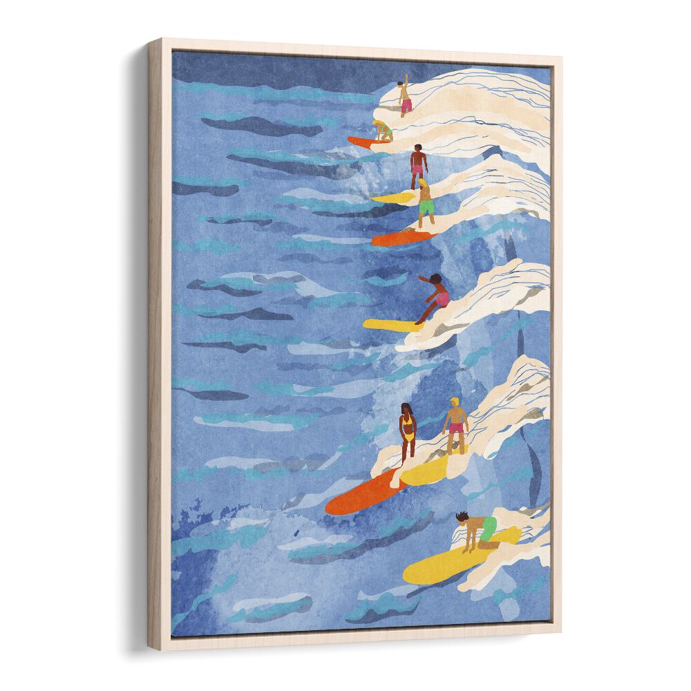 Chilled Surfing Sports Art Artwork in Oak Wood Floater Frame