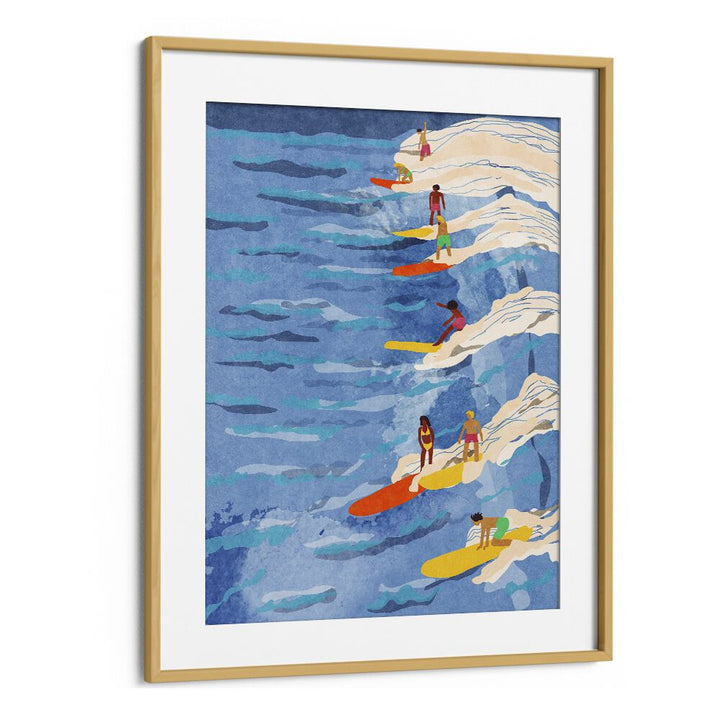 Chilled Surfing Sports Art Artwork in Oak Wood Frame With Mount