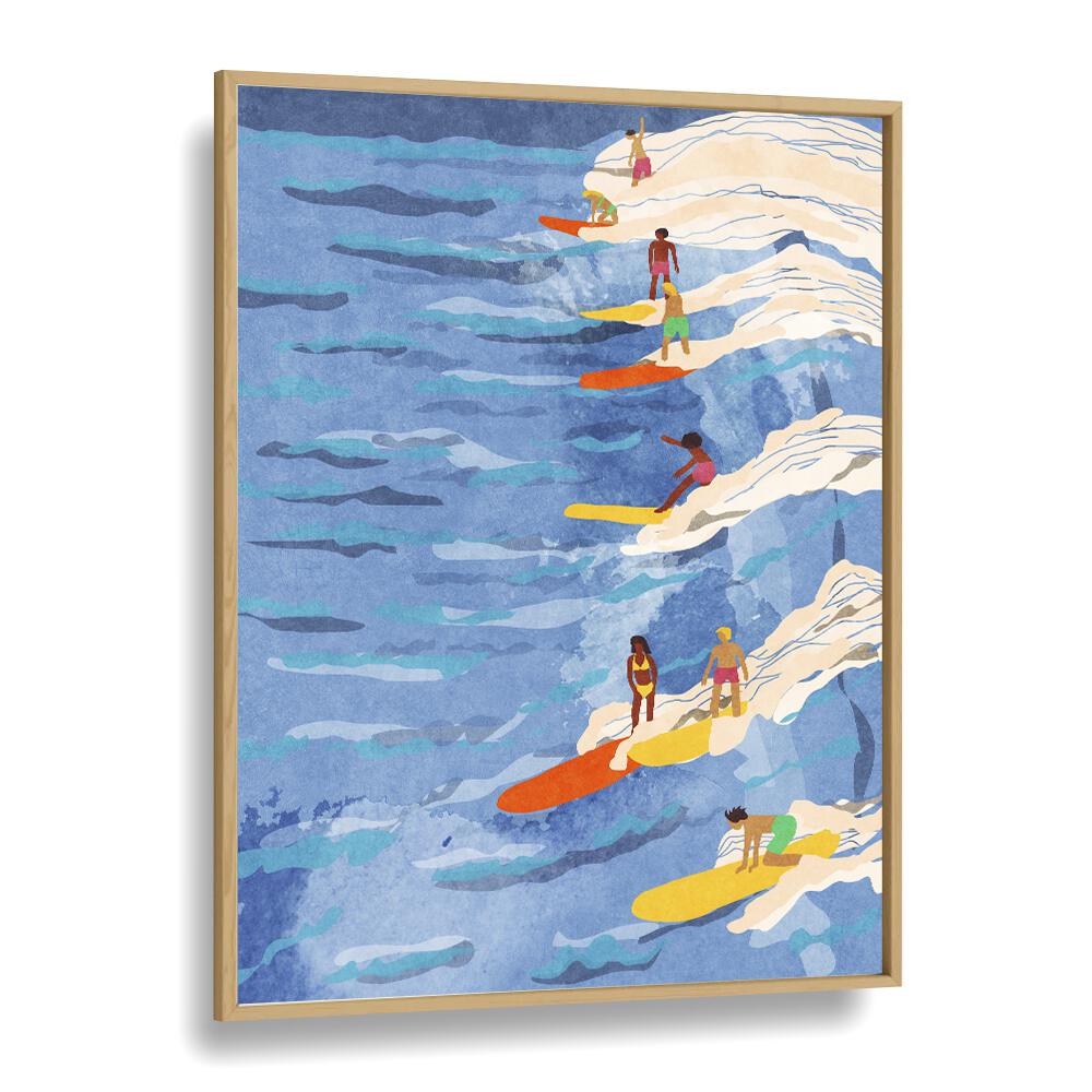 Chilled Surfing Sports Art Artwork in Oak Wood Plain Frame