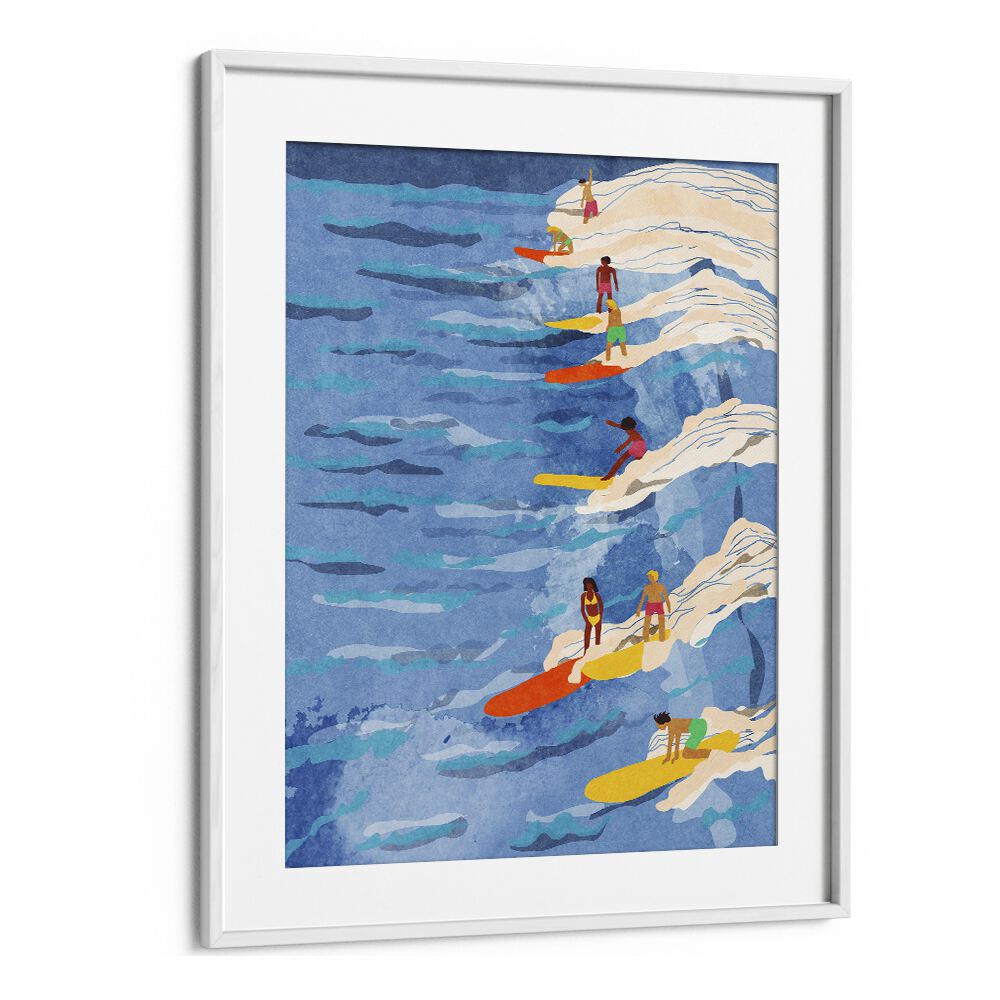 Chilled Surfing Sports Art Artwork in White Frame With Mount