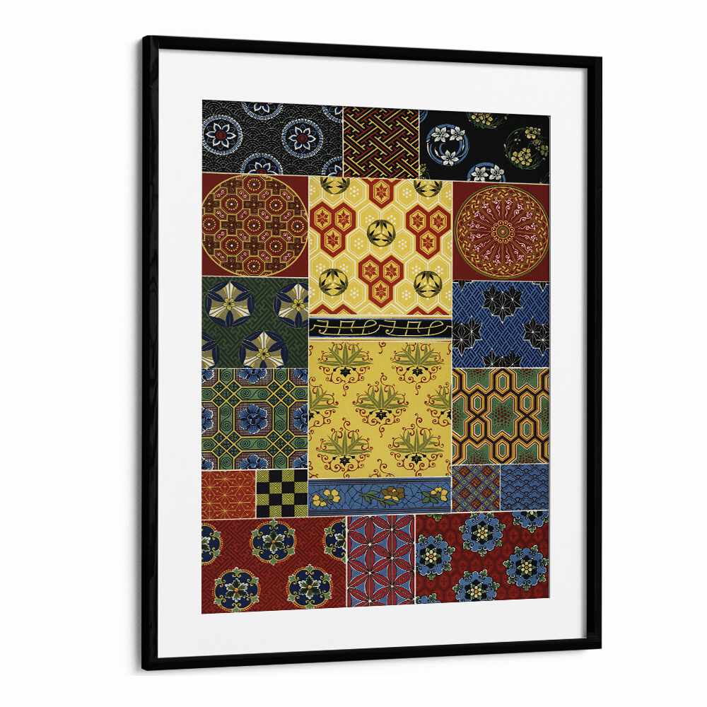 Chinese Japanese Pattern Japanese Art Artwork in Black Frame With Mount